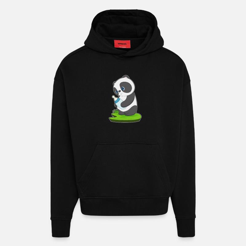 Lait de bébé Panda - Sweat à capuche bio épais oversize fabriqué en UE - SOLID BLACK