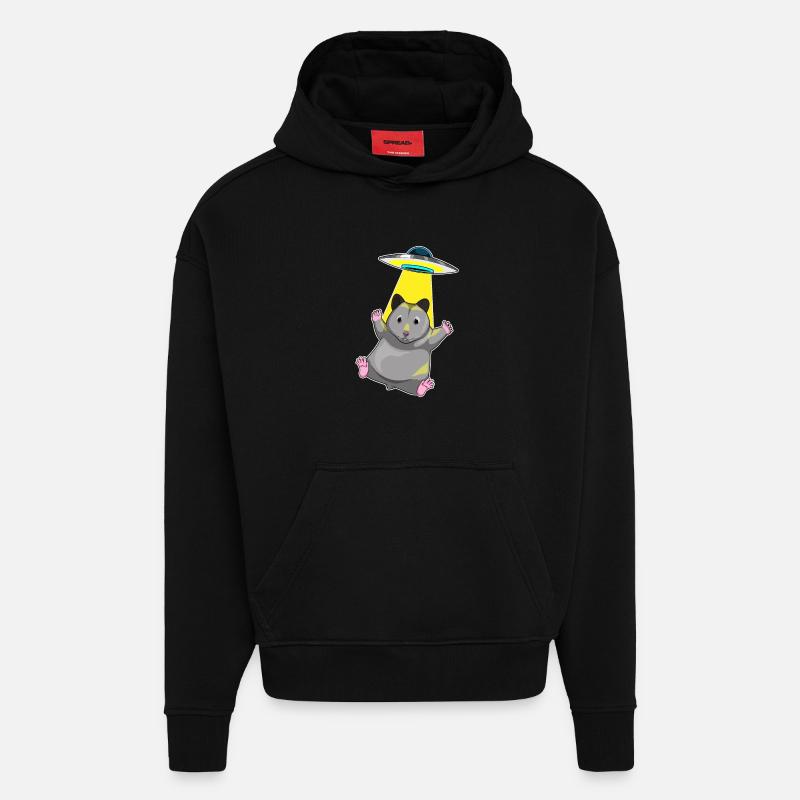 Hamster Spaceship Space - Sweat à capuche bio épais oversize fabriqué en UE - SOLID BLACK