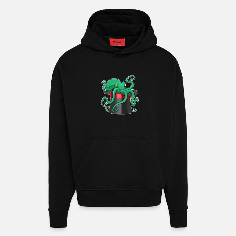 Octopus Wizard Cylindre - Sweat à capuche bio épais oversize fabriqué en UE - SOLID BLACK