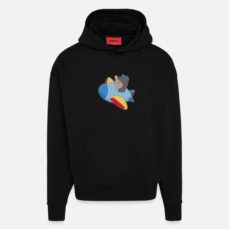 Maulwurf Pilot Flugzeug - Hoodie- made by SPREAD  - SOLID BLACK