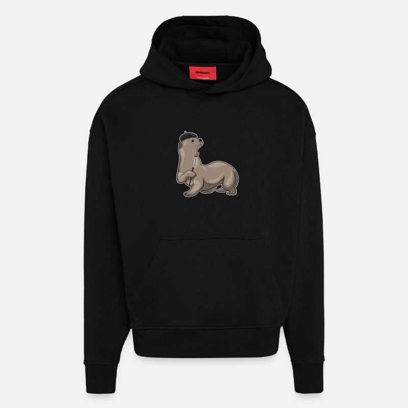 Pinceau Otter - Sweat à capuche bio épais oversize fabriqué en UE - SOLID BLACK