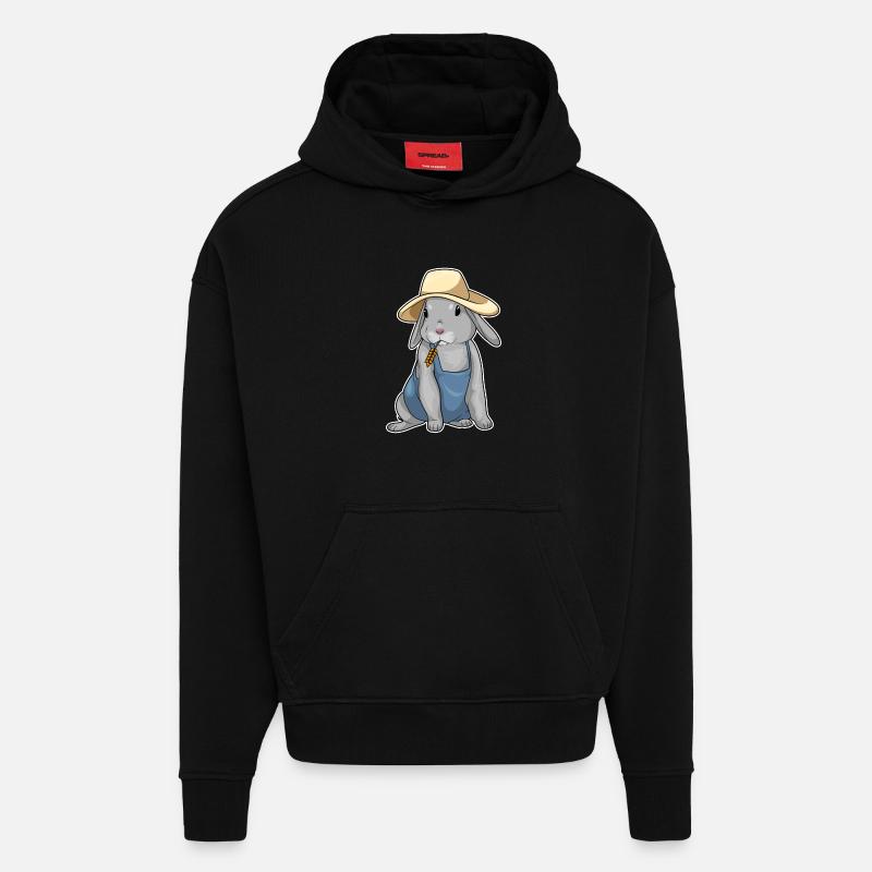 Blé éleveur de lapins - Sweat à capuche bio épais oversize fabriqué en UE - SOLID BLACK