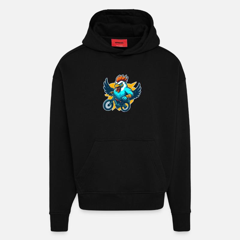 Coq avec vélo - Sweat à capuche bio épais oversize fabriqué en UE - SOLID BLACK
