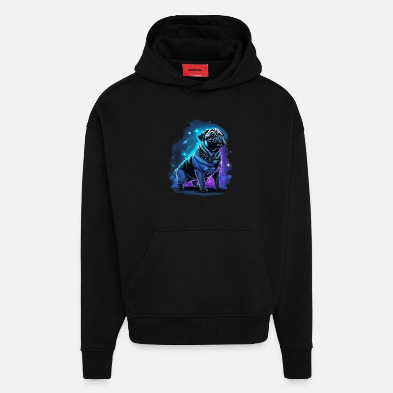 Neon Pug Dog Midnight Magic - Hoodie- made by SPREAD - SOLID BLACK