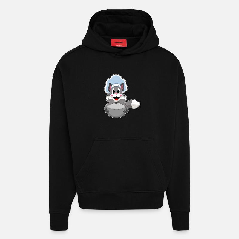 Cat Cook Cooking Pot - Sweat à capuche bio épais oversize fabriqué en UE - SOLID BLACK