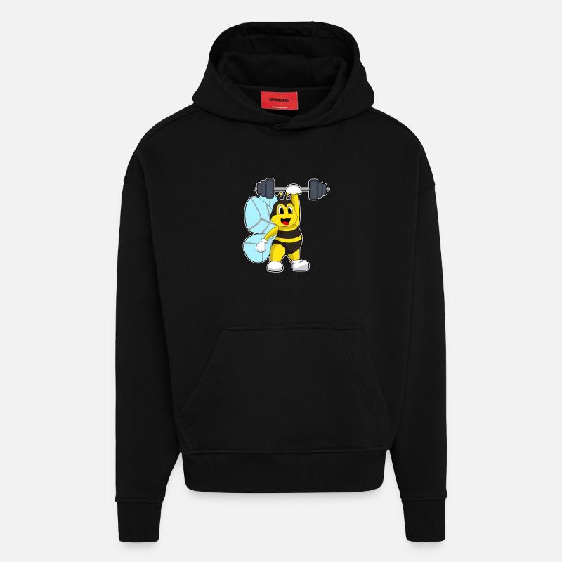 Abeille Musculation Barbell - Sweat à capuche bio épais oversize fabriqué en UE - SOLID BLACK