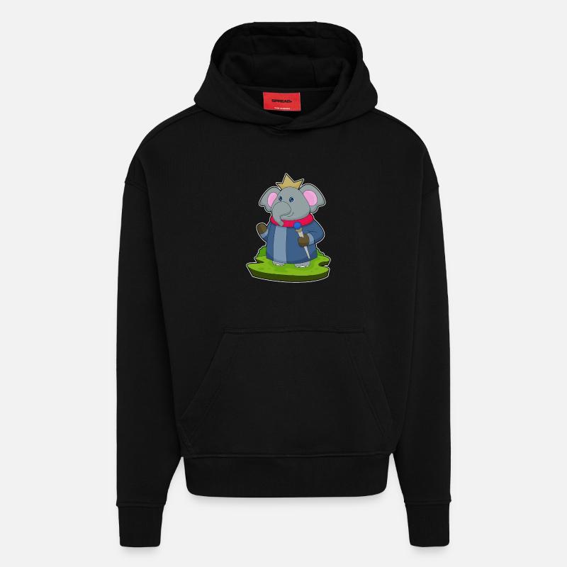 Couronne de sceptre du roi éléphant - Sweat à capuche bio épais oversize fabriqué en UE - SOLID BLACK