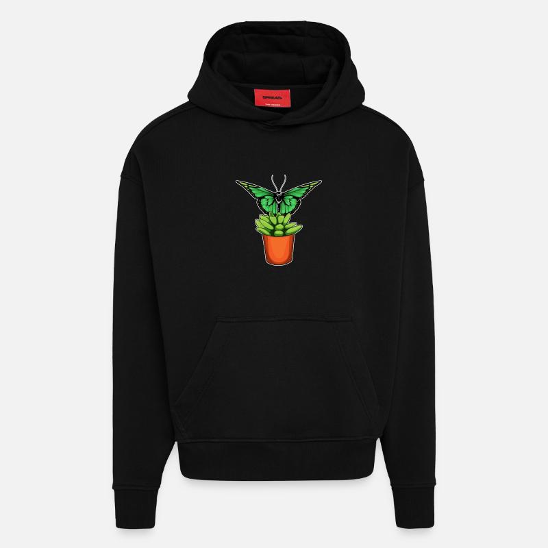 Fleur de pot de fleurs papillon - Sweat à capuche bio épais oversize fabriqué en UE - SOLID BLACK