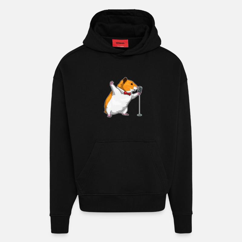 Hamster Singer Microphone Musique - Sweat à capuche bio épais oversize fabriqué en UE - SOLID BLACK