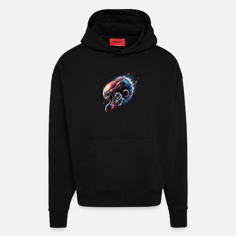 Alien Creature Planète Science-fiction - Sweat à capuche bio épais oversize fabriqué en UE - SOLID BLACK