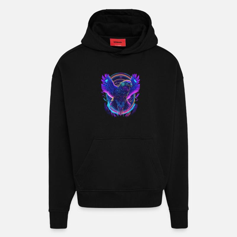 Aigle volant Synthwave - Sweat à capuche bio épais oversize fabriqué en UE - SOLID BLACK