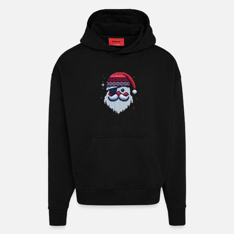Weihnachtsmann Kawaii Strickmuster - Hoodie- made by SPREAD - SOLID BLACK