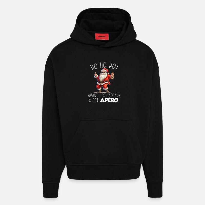 Pull Moche De Noël - Sweat à capuche bio épais oversize fabriqué en UE - SOLID BLACK