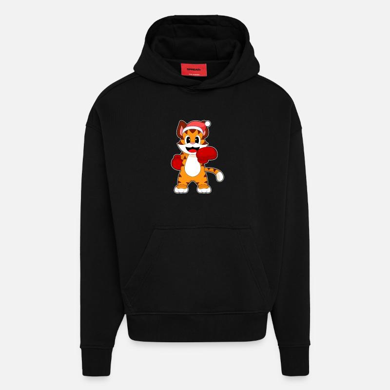 Boxer de Noël tigre - Sweat à capuche bio épais oversize fabriqué en UE - SOLID BLACK