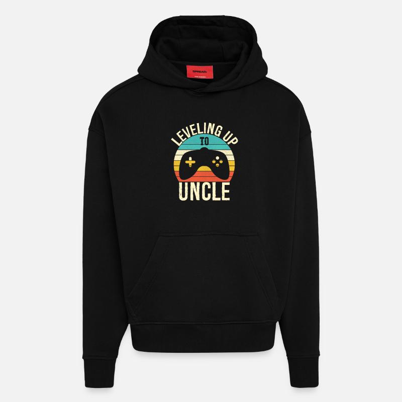 Leveling up to uncle - Sweat à capuche bio épais oversize fabriqué en UE - SOLID BLACK