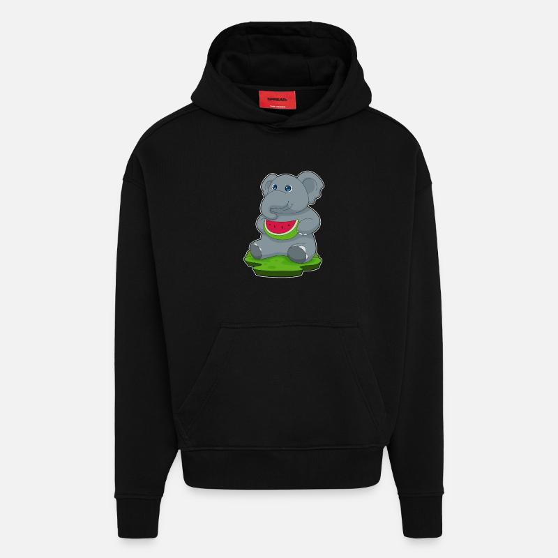 Elefant Wassermelone Frucht - Hoodie- made by SPREAD - SOLID BLACK