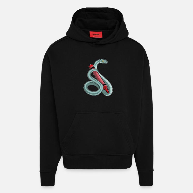 École de crayon Snake Student - Sweat à capuche bio épais oversize fabriqué en UE - SOLID BLACK