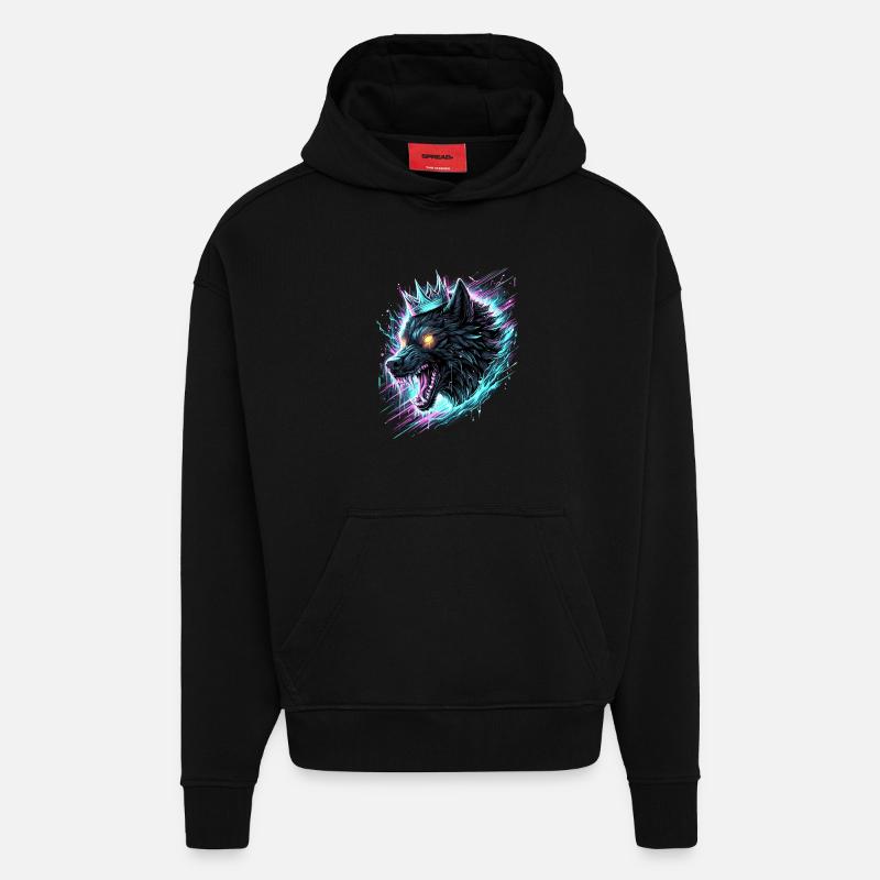 Royal Wolf Synthwave - Hoodie- made by SPREAD - SOLID BLACK