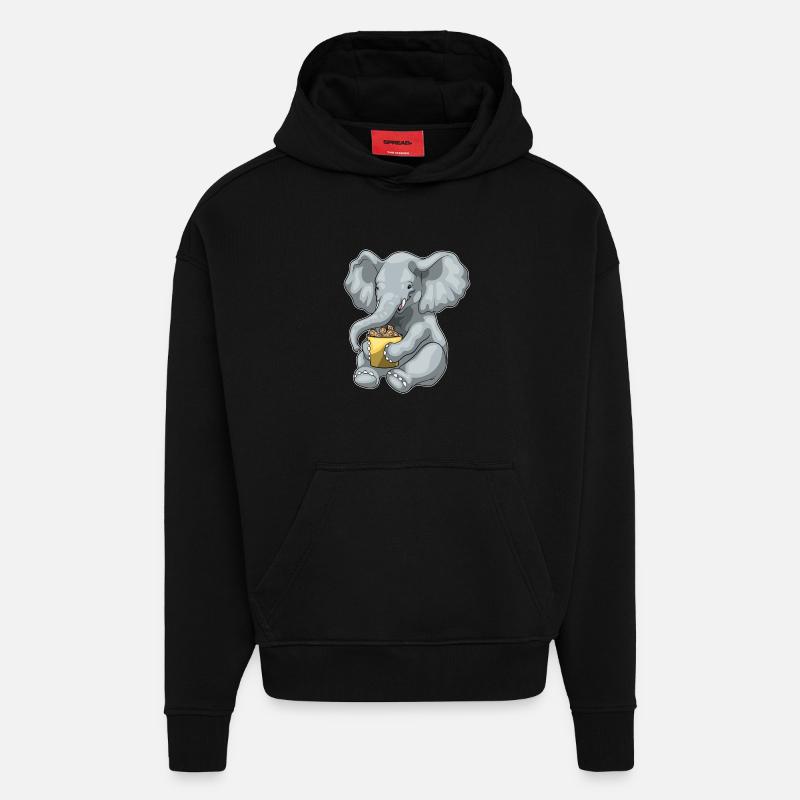 Cacahuètes éléphant - Sweat à capuche bio épais oversize fabriqué en UE - SOLID BLACK