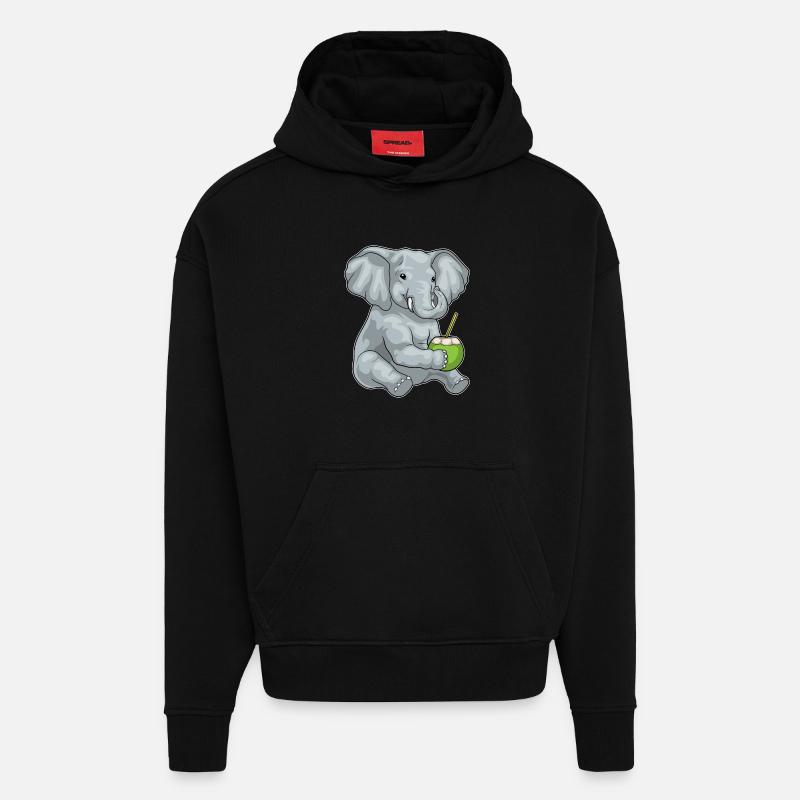 Elephant Coconut - Hoodie- made by SPREAD  - SOLID BLACK