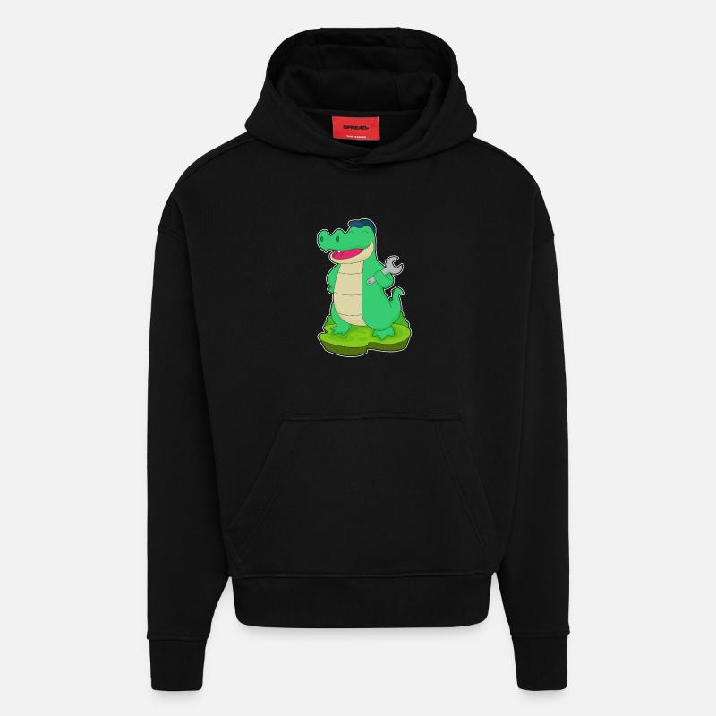 Clé artisanale crocodile - Sweat à capuche bio épais oversize fabriqué en UE - SOLID BLACK