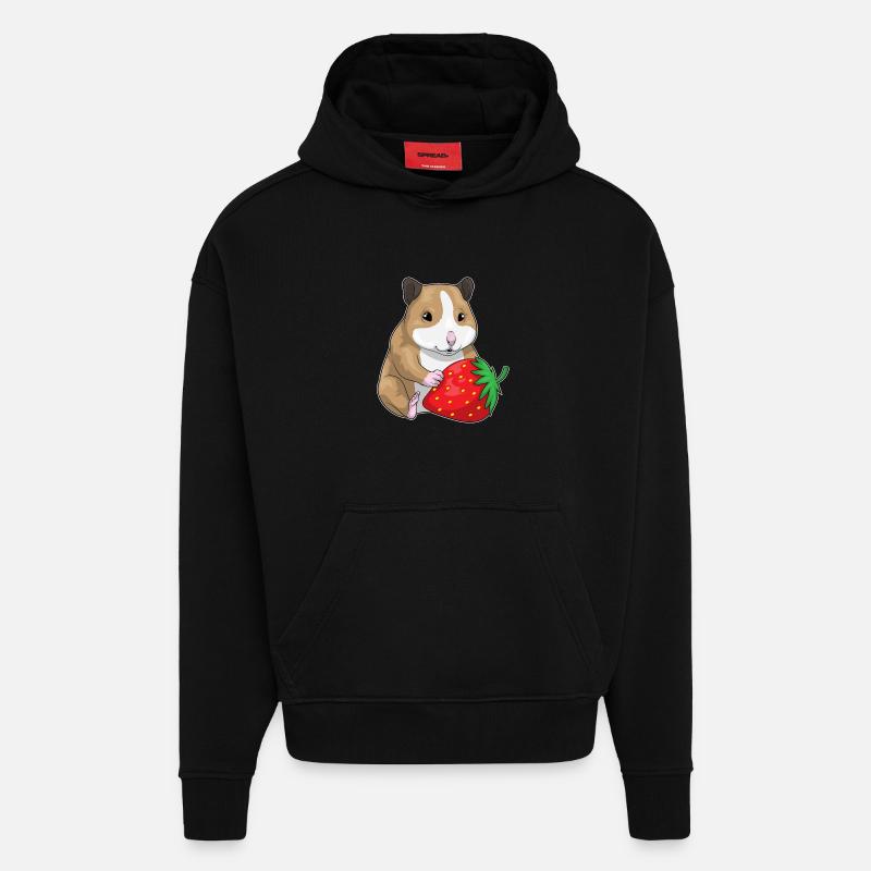 Hamster Fraise Fruit - Sweat à capuche bio épais oversize fabriqué en UE - SOLID BLACK
