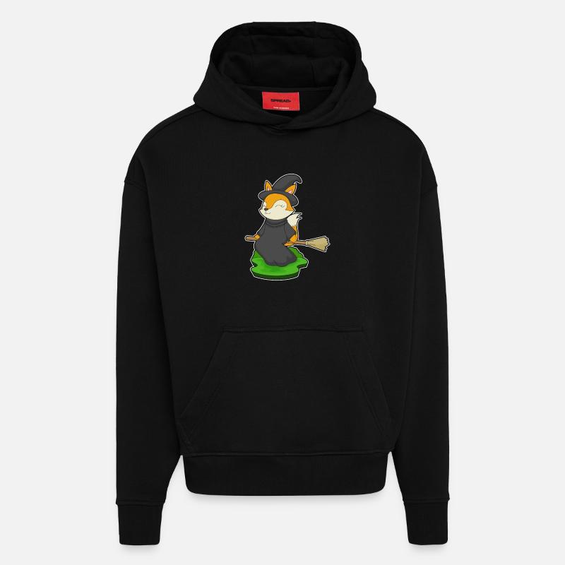 Fox Witch Broom - Hoodie- made by SPREAD - SOLID BLACK