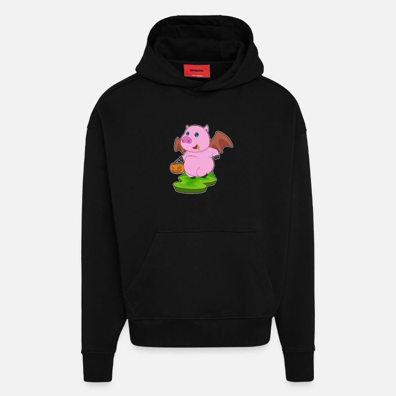 Cochon Halloween Bat - Sweat à capuche bio épais oversize fabriqué en UE - SOLID BLACK