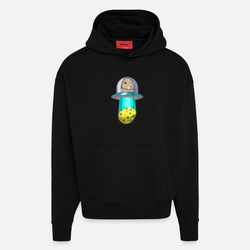 Bunny Easter Spaceship - Hoodie- made by SPREAD - SOLID BLACK