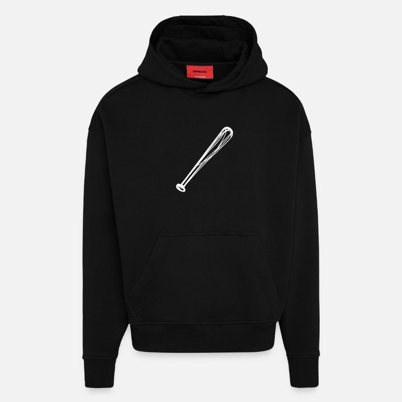 Dessin de batte de baseball - Sweat à capuche bio épais oversize fabriqué en UE - SOLID BLACK