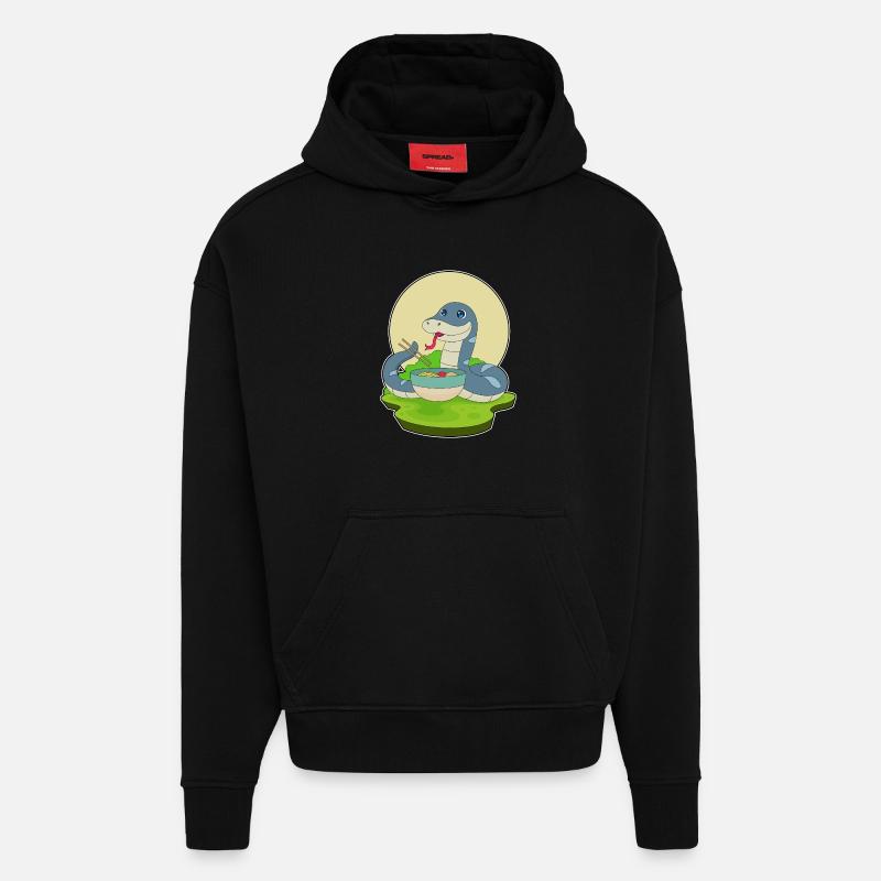 Cuisinière serpent cuisine de ramen - Sweat à capuche bio épais oversize fabriqué en UE - SOLID BLACK