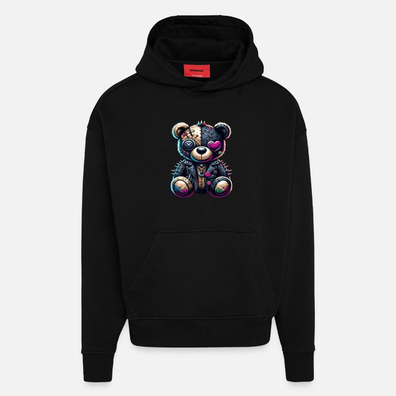 Punk Emo Plush Teddy Bear - Hoodie- made by SPREAD  - SOLID BLACK