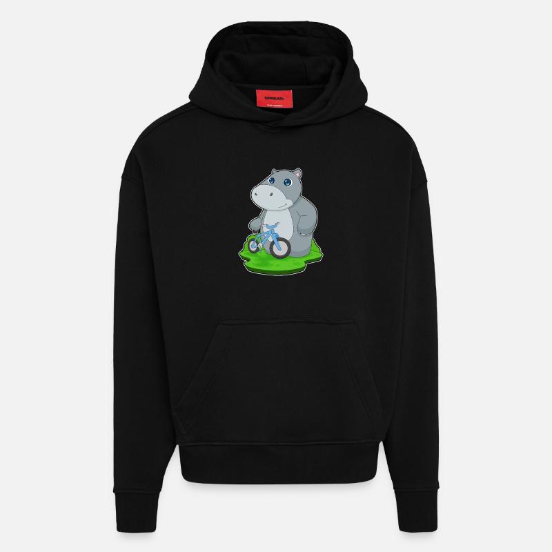 Hippopotame Bicyclette - Sweat à capuche bio épais oversize fabriqué en UE - SOLID BLACK