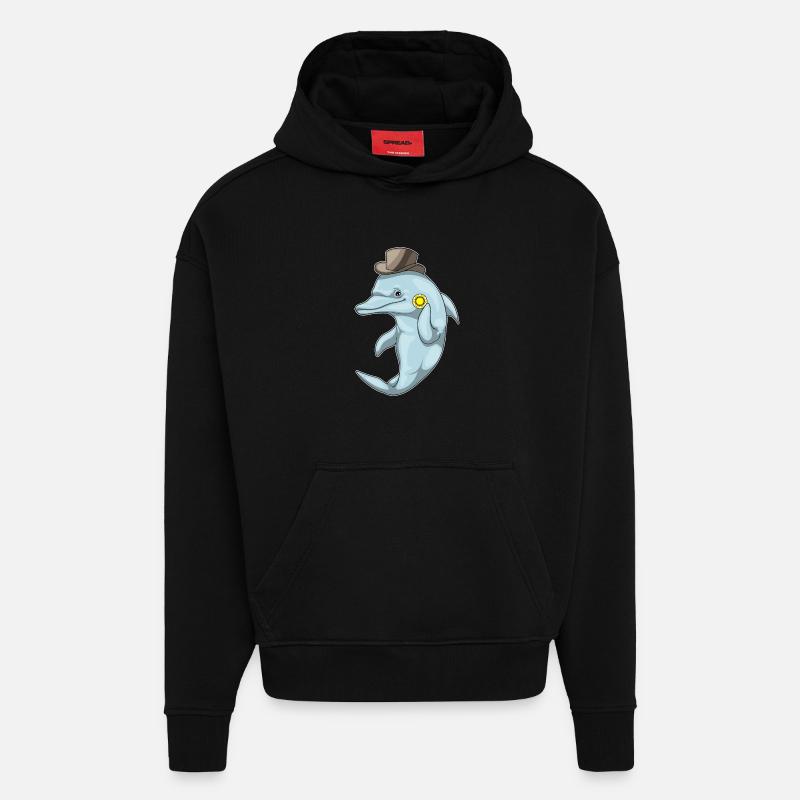 Dolphin Poker Jetons de Poker - Sweat à capuche bio épais oversize fabriqué en UE - SOLID BLACK