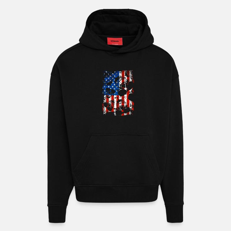 Crâne USA Pride - Sweat à capuche bio épais oversize fabriqué en UE - SOLID BLACK