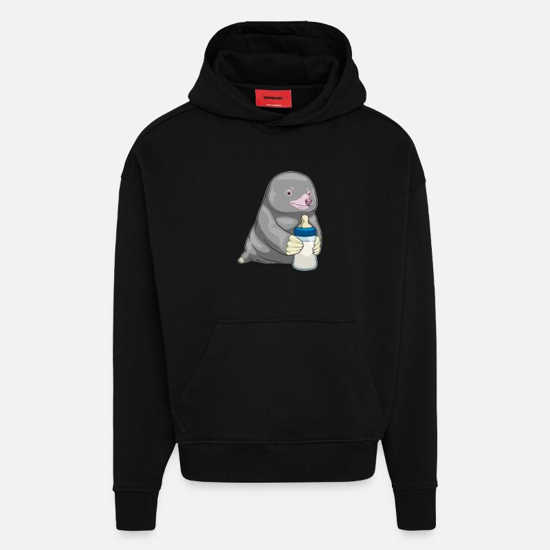 Mole Lait de biberon - Sweat à capuche bio épais oversize fabriqué en UE - SOLID BLACK