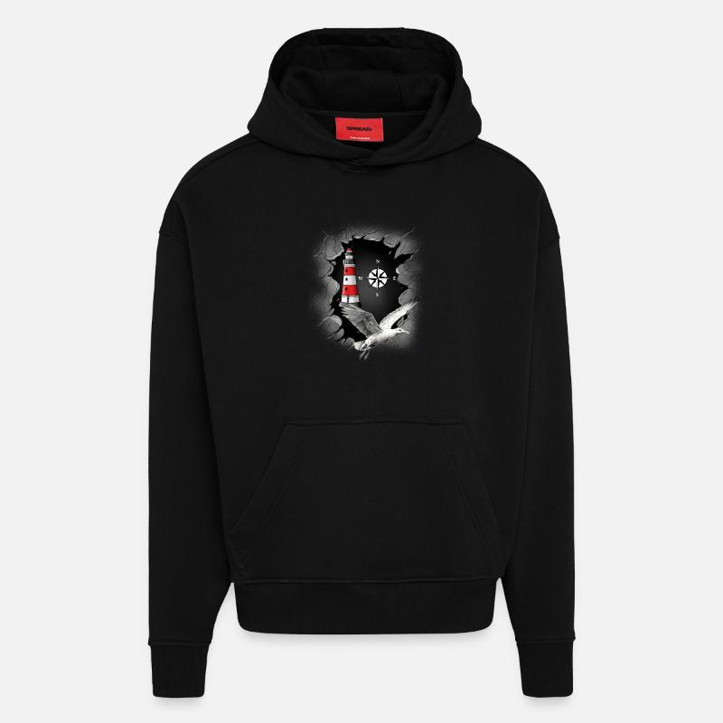 Möwe Leuchtturm Kompass maritim Ahoi - Hoodie- made by SPREAD  - SOLID BLACK
