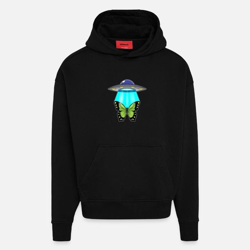 Papillon, Vaisseau Spatial, Espace - Sweat à capuche bio épais oversize fabriqué en UE - SOLID BLACK