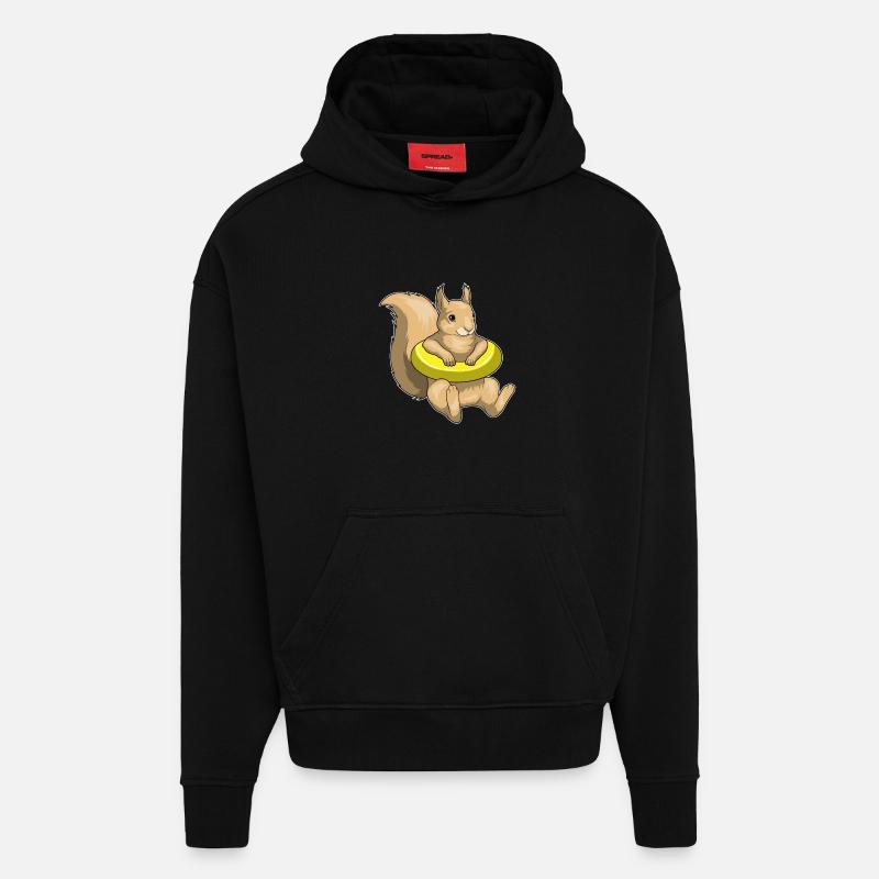 Eichhörnchen Schwimmen Schwimmring - Hoodie- made by SPREAD  - SOLID BLACK