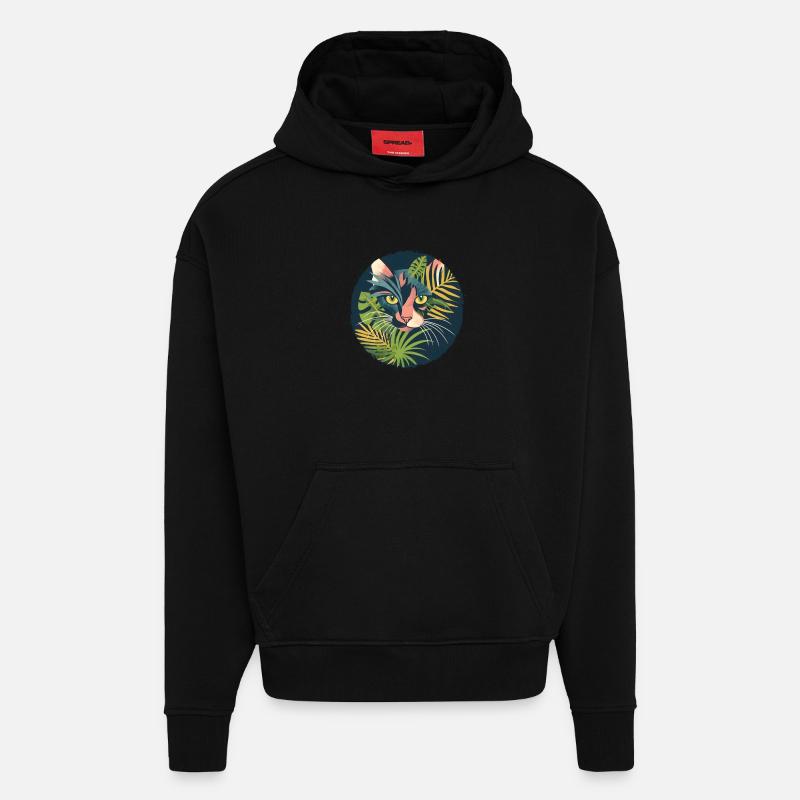 Illustration d’un chat - Sweat à capuche bio épais oversize fabriqué en UE - SOLID BLACK
