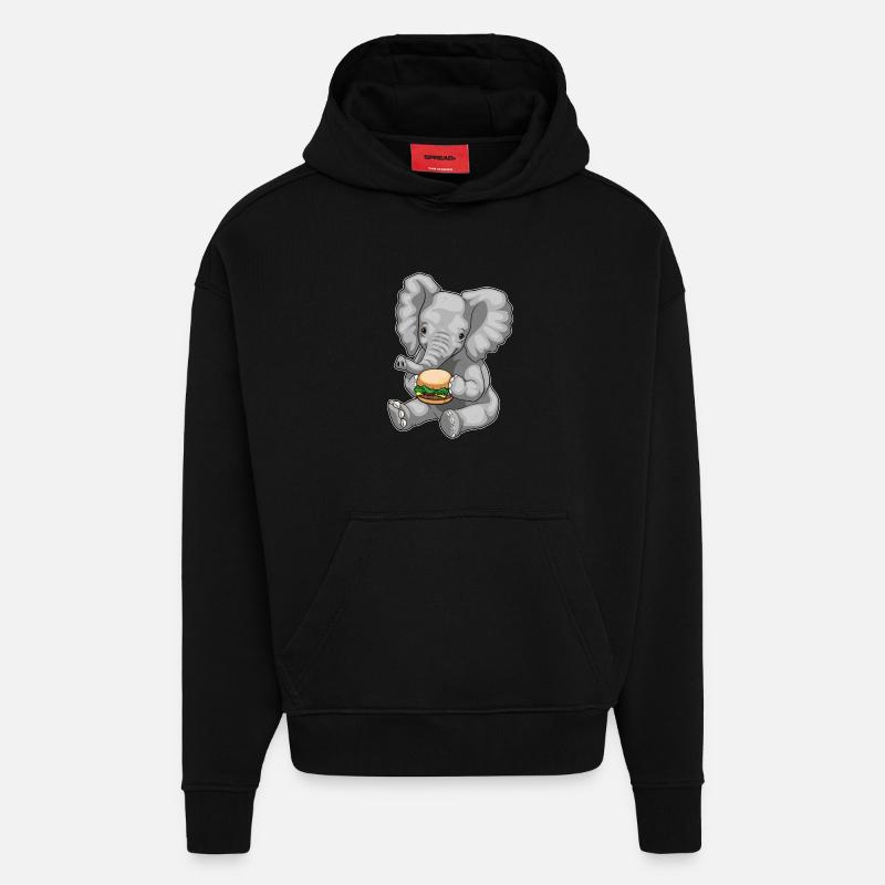 Elefant Burger - Hoodie- made by SPREAD  - SOLID BLACK