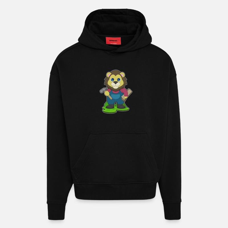 Lion Carpenter Hammer - Hoodie- made by SPREAD  - SOLID BLACK