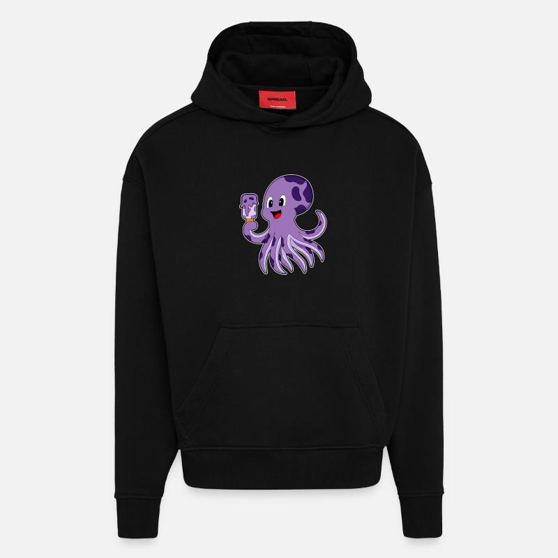 Popsicles au poulpe - Sweat à capuche bio épais oversize fabriqué en UE - SOLID BLACK