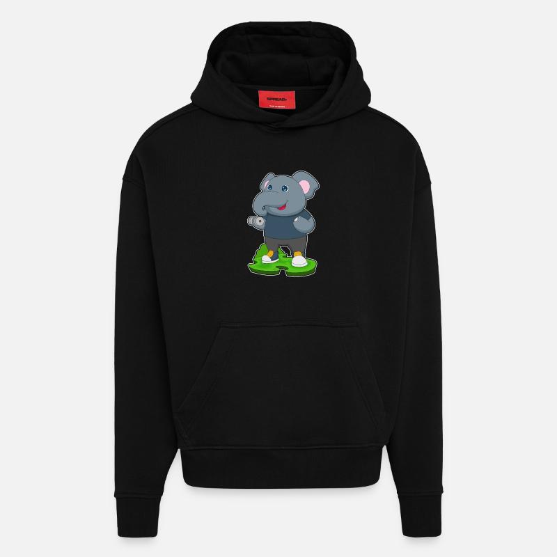 Bodybuilding éléphant avec haltères - Sweat à capuche bio épais oversize fabriqué en UE - SOLID BLACK