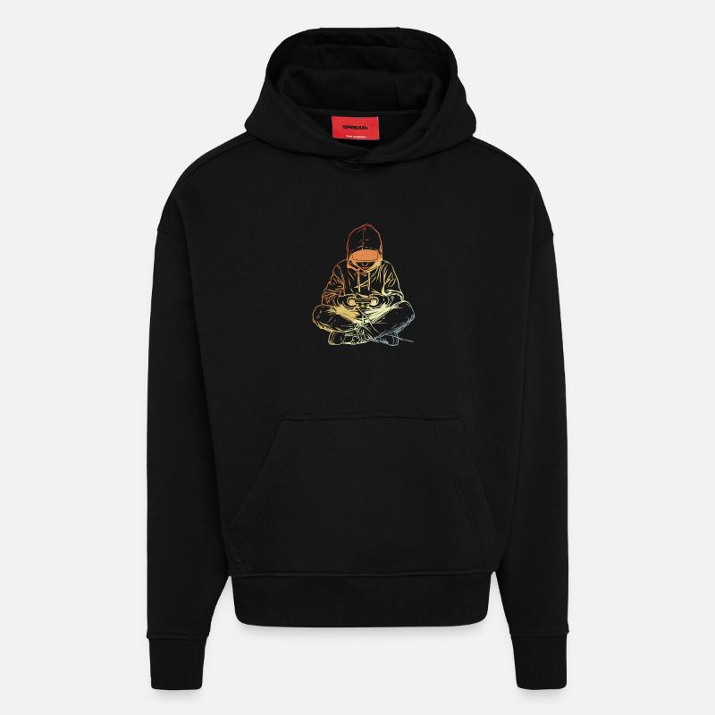 Gamer dessinant un look rétro - Sweat à capuche bio épais oversize fabriqué en UE - SOLID BLACK