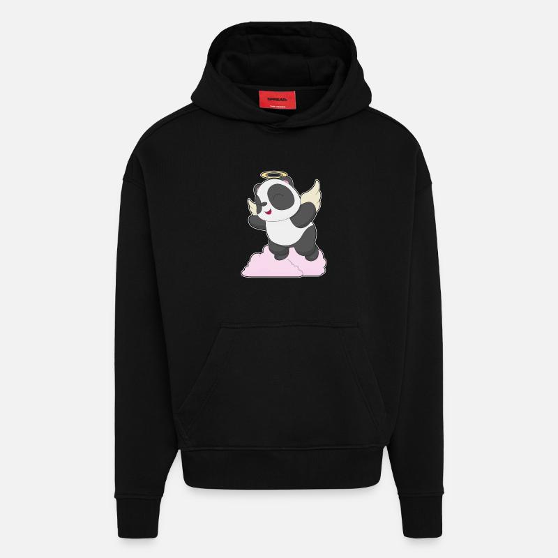 Panda Ange Ange Ailes - Sweat à capuche bio épais oversize fabriqué en UE - SOLID BLACK