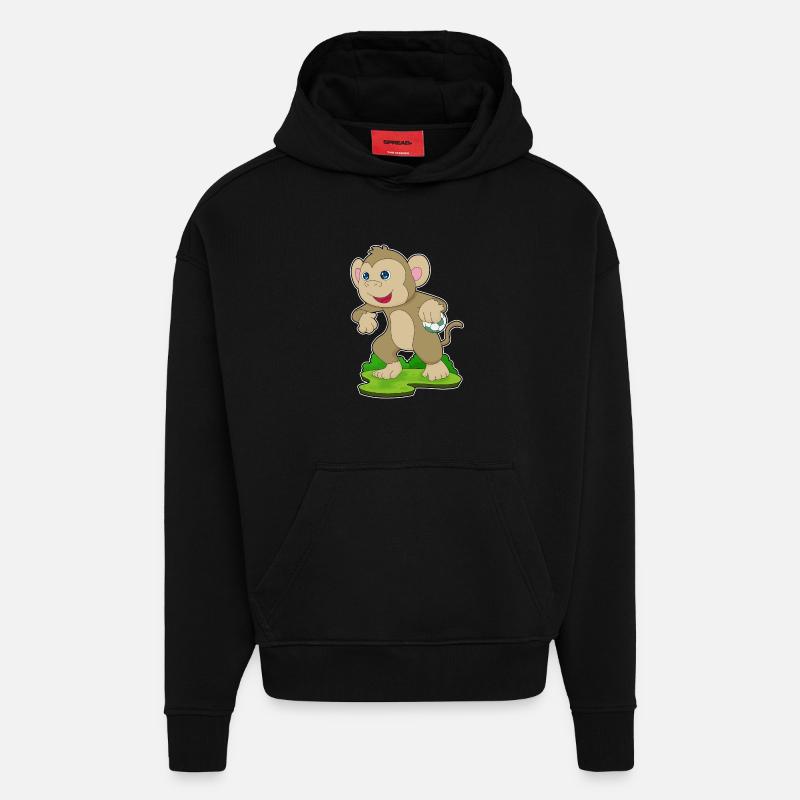 Singe handball joueur handball - Sweat à capuche bio épais oversize fabriqué en UE - SOLID BLACK