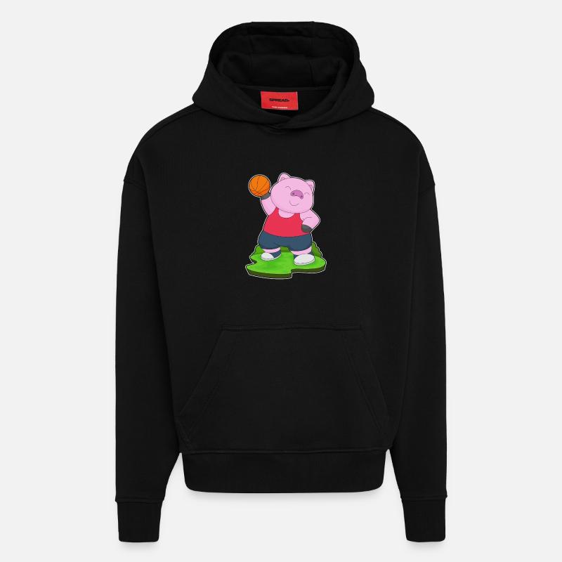 Cochon Basketteur Basketteur - Sweat à capuche bio épais oversize fabriqué en UE - SOLID BLACK