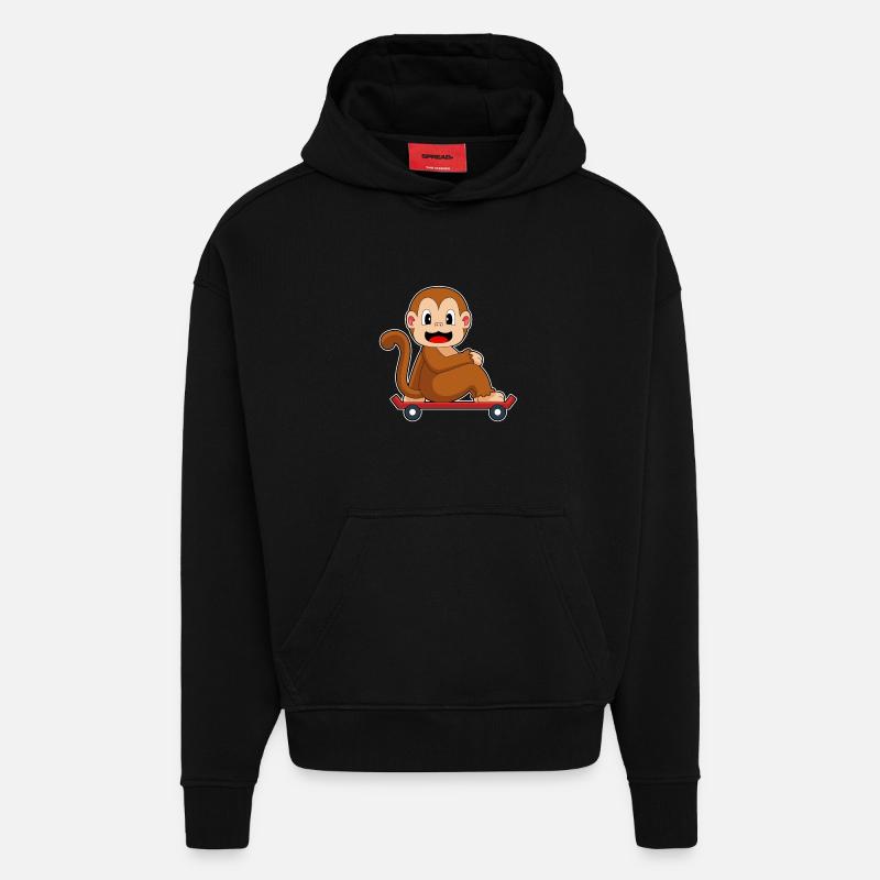 Monkey Skater Skateboard - Hoodie- made by SPREAD  - SOLID BLACK