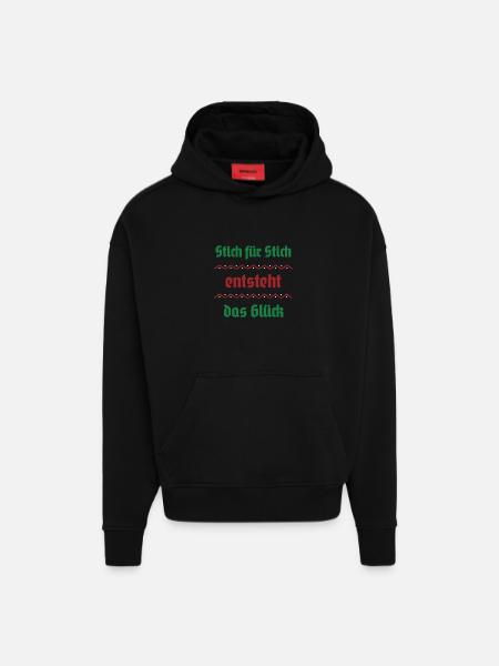 Stitch by stitch, happiness arises - Hoodie- made by SPREAD - SOLID BLACK